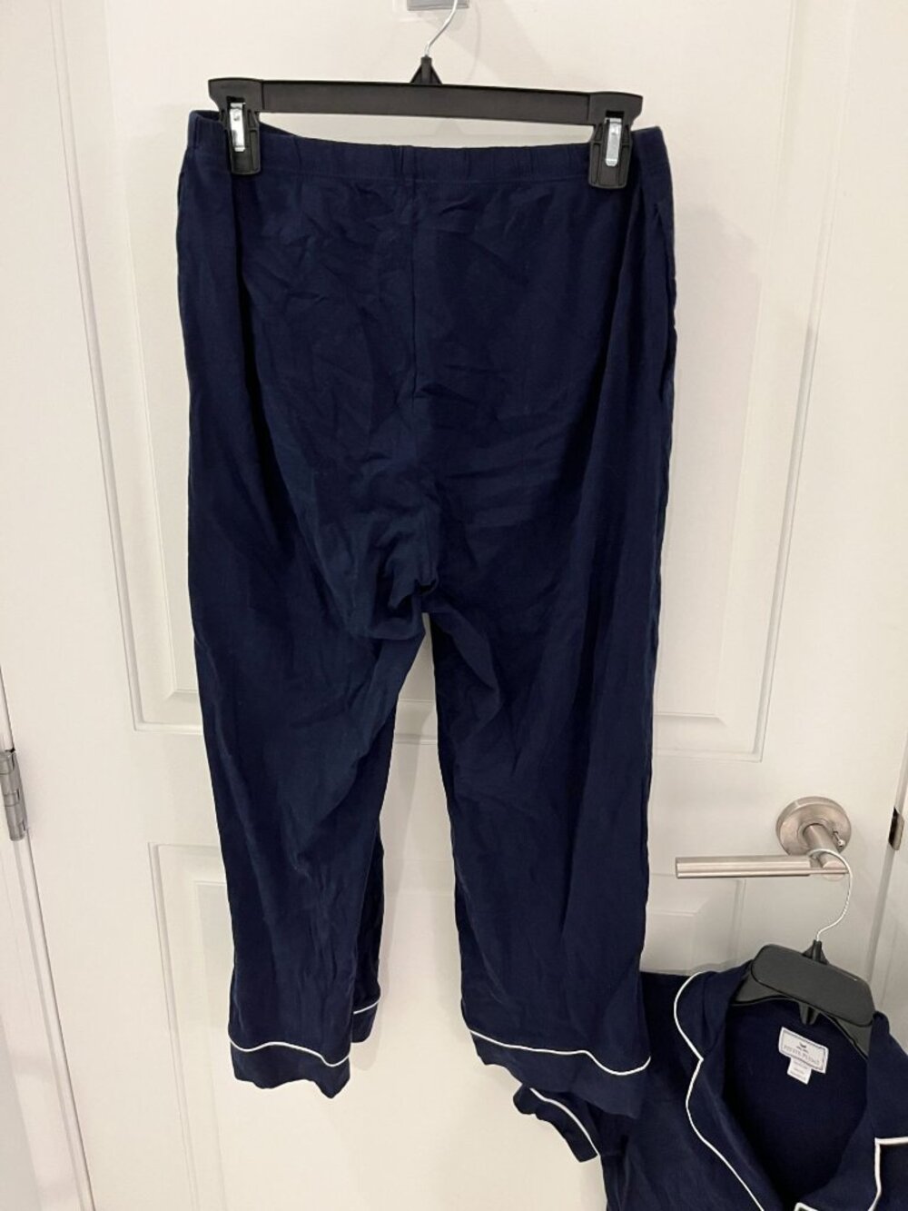 Petite Plume Navy Piped Pima Cotton Cropped Pajama Set SMALL S - Picture 8 of 9